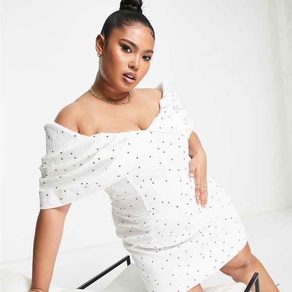 ASOS Design Curve Ruffle Bardot Mini Dress - Picture 1 of 5